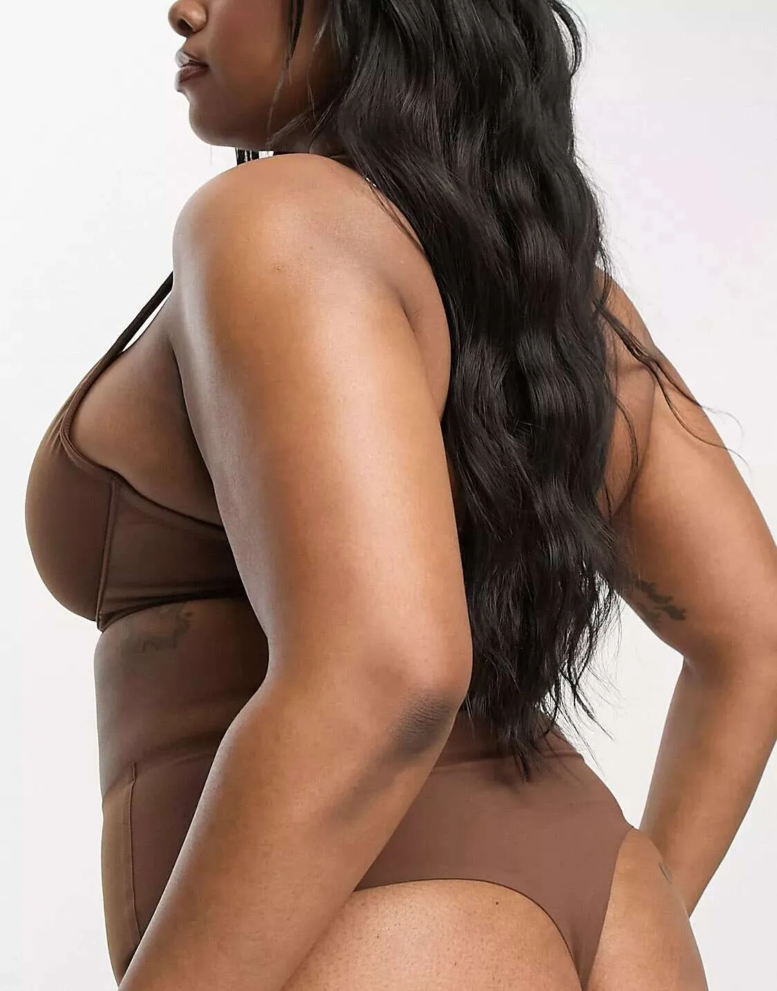 ASOS DESIGN Curve Marina Smooth High Waist Thong In Brown