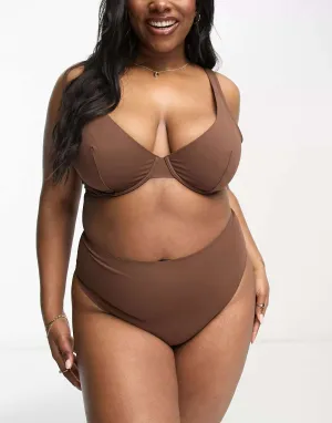 ASOS DESIGN Curve Marina Smooth High Waist Thong In Brown