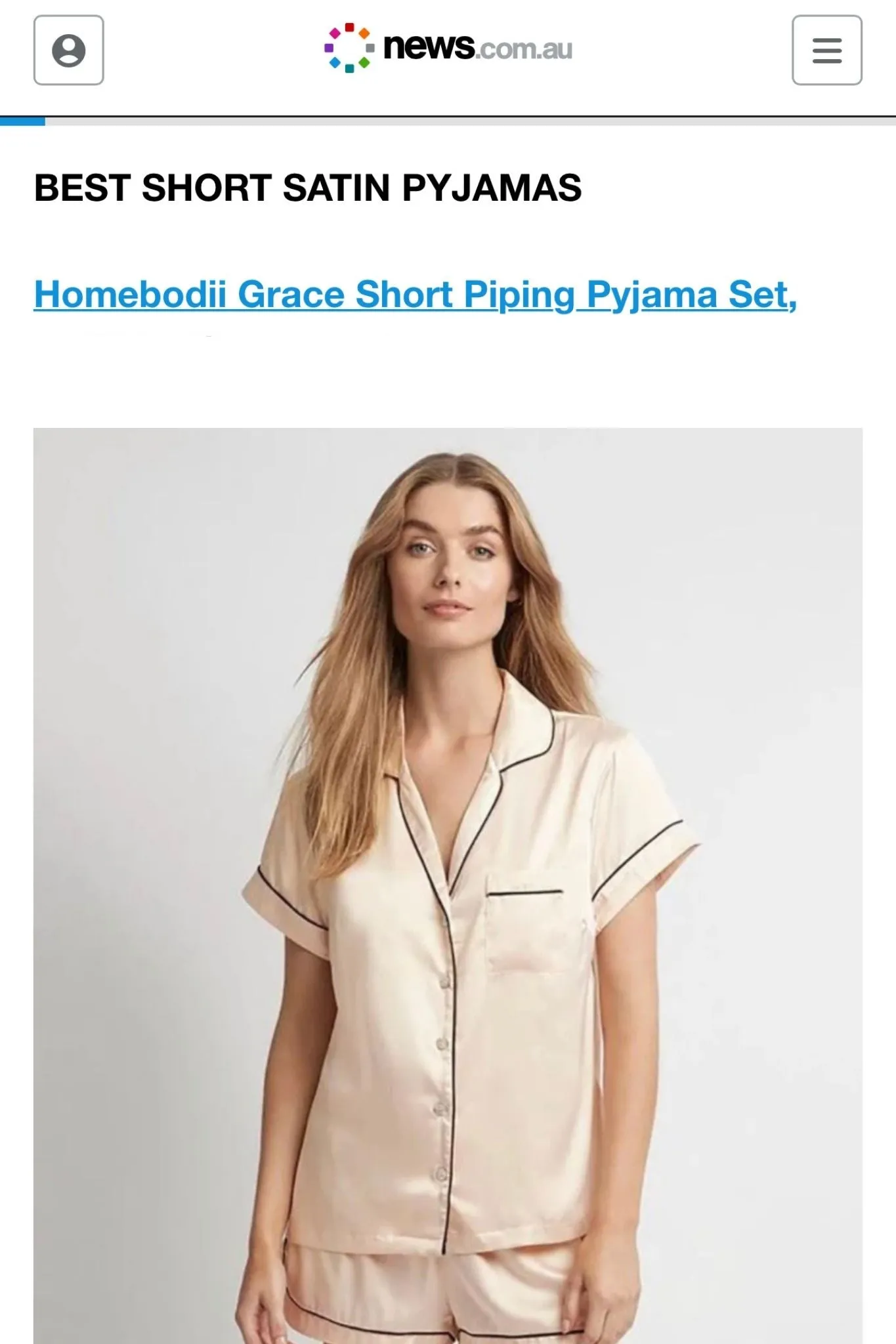Classic Grace Short Pyjama Set - Blush with Black Piping