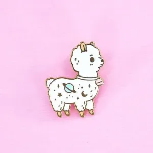 Enamel Pin | Planet Alpaca - White