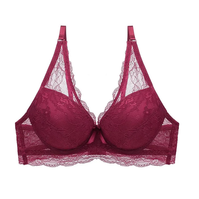 Floral Lace Cover Cotton Lined Bra Sexy Bh Push Up Underwear Women Sheer Bras Female Brassiere