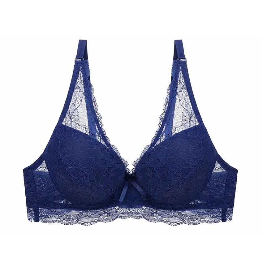 Floral Lace Cover Cotton Lined Bra Sexy Bh Push Up Underwear Women Sheer Bras Female Brassiere