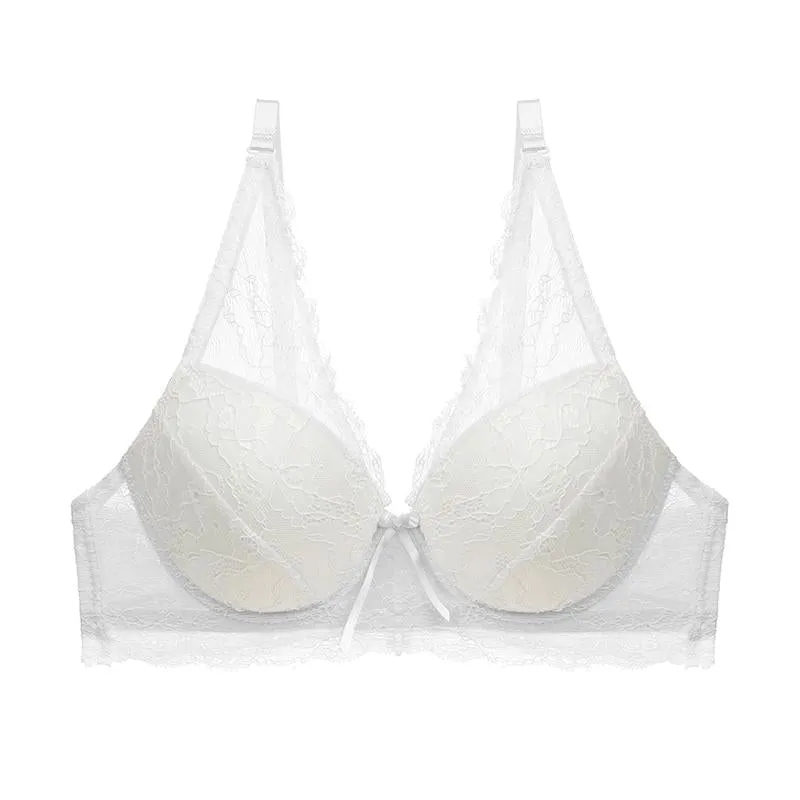 Floral Lace Cover Cotton Lined Bra Sexy Bh Push Up Underwear Women Sheer Bras Female Brassiere