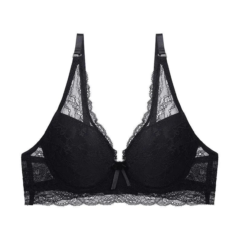 Floral Lace Cover Cotton Lined Bra Sexy Bh Push Up Underwear Women Sheer Bras Female Brassiere