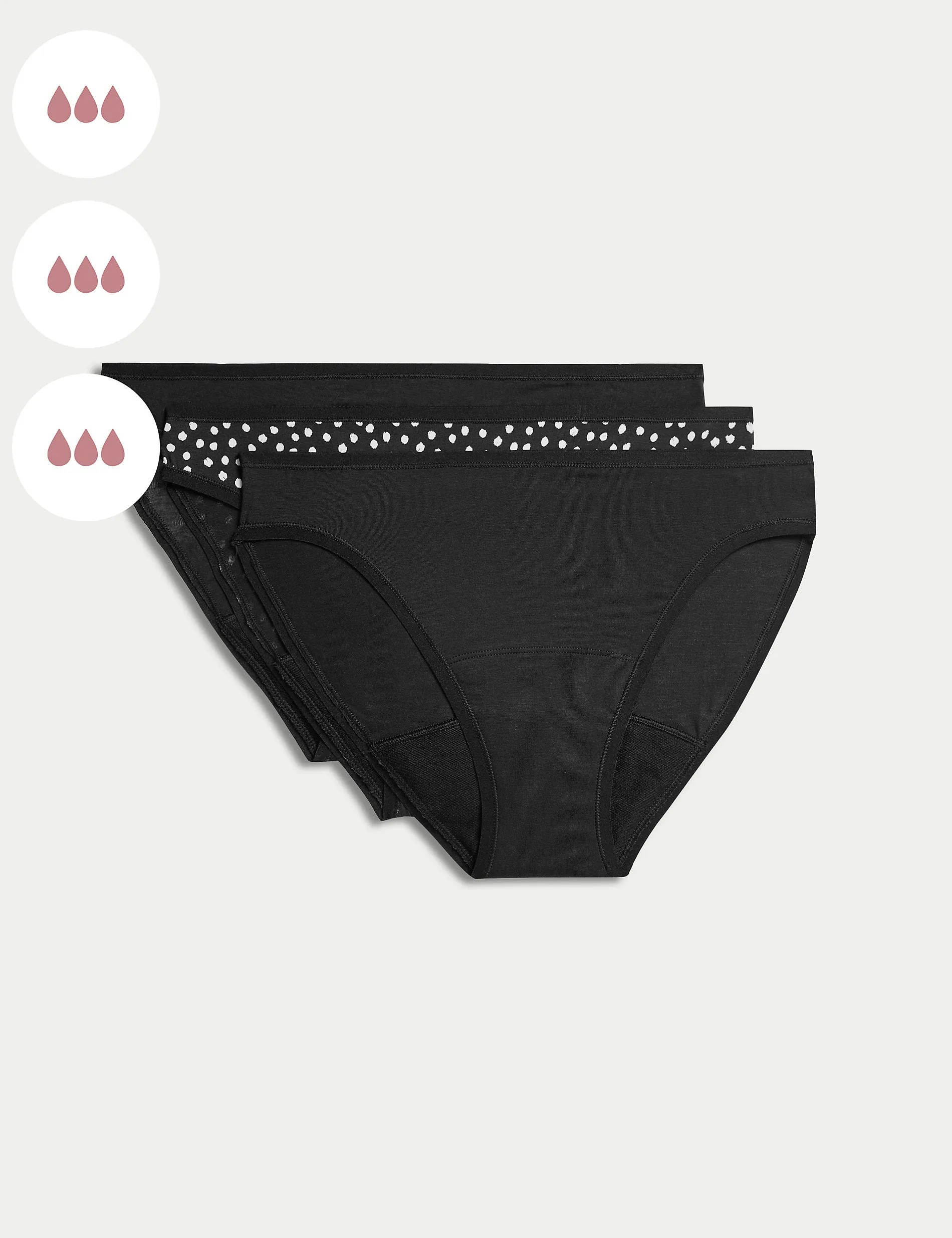 Highly absorbent bikini panties, 3 pcs. Marks & Spencer, black mix