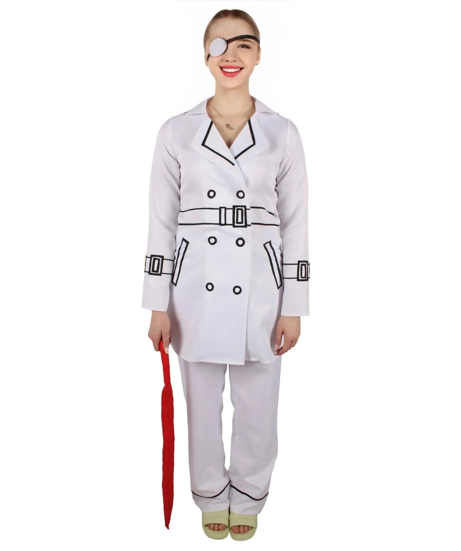 HPO Adult Women's Action Thriller Movie Assassination Team White Trench Costume I Suitable for Halloween I Flame-retardant Synthetic Fabric