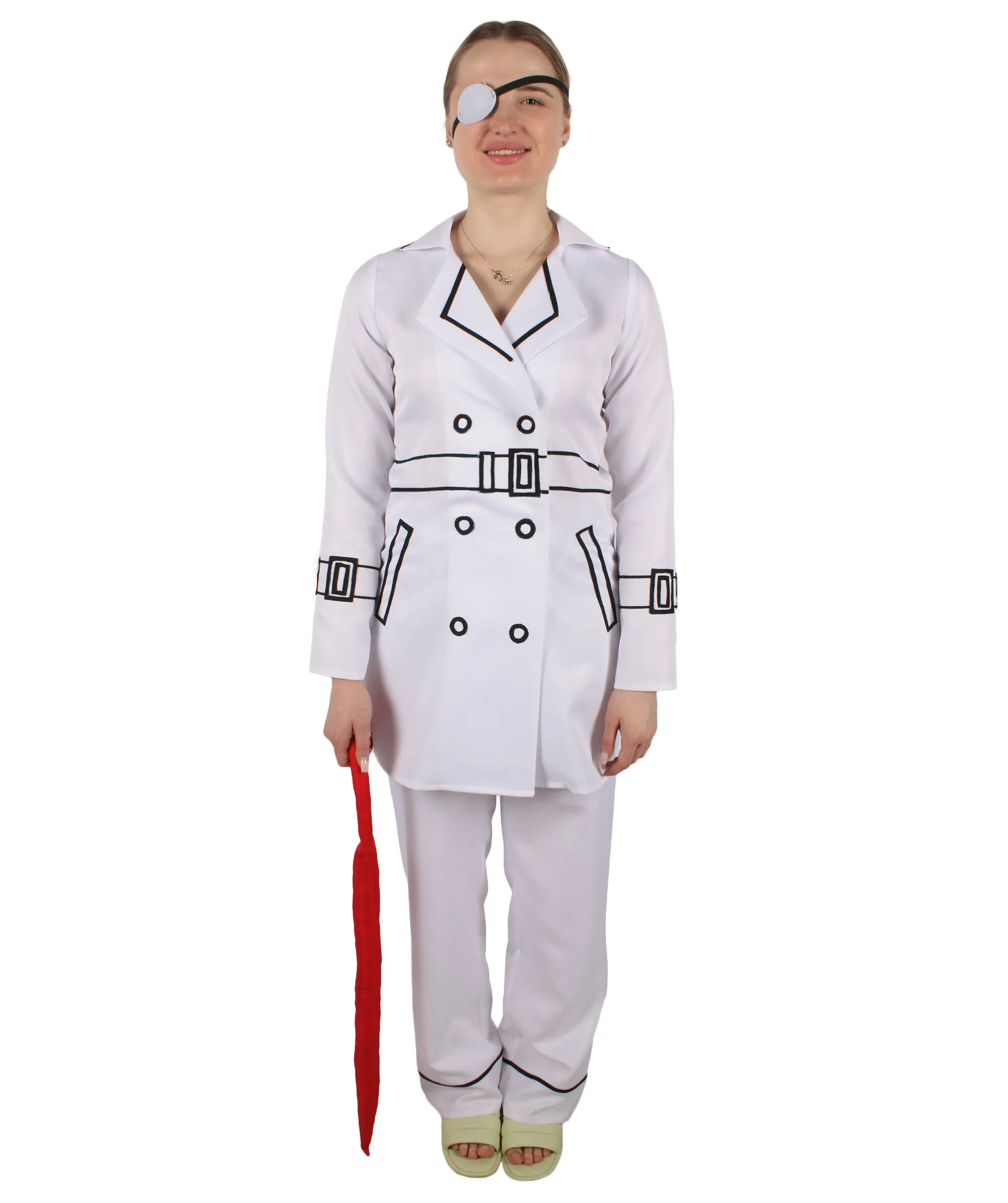 HPO Adult Women's Action Thriller Movie Assassination Team White Trench Costume I Suitable for Halloween I Flame-retardant Synthetic Fabric