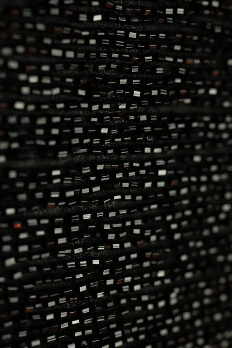 Jet Black Micro Bugle Beads on Silk Georgette Fabric