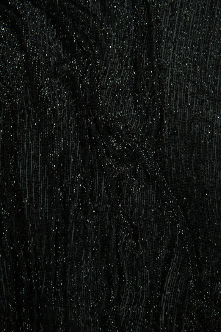 Jet Black Micro Bugle Beads on Silk Georgette Fabric