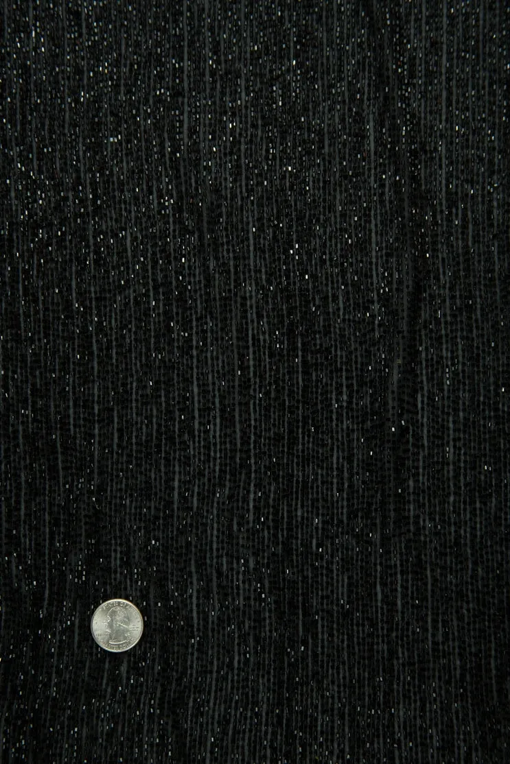 Jet Black Micro Bugle Beads on Silk Georgette Fabric