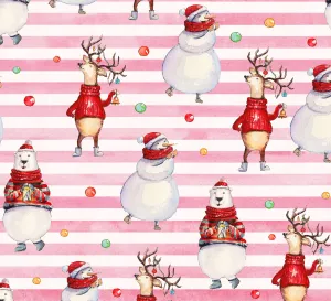 Novelty Christmas Fabric, Reindeer and Snowman Fabric, Cotton or Fleece, 1294