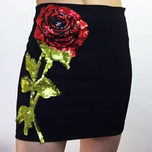 SEQUINS ROSE SKIRT WITH INNER SHORTS