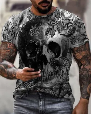 Skull Floral Print  T-Shirt