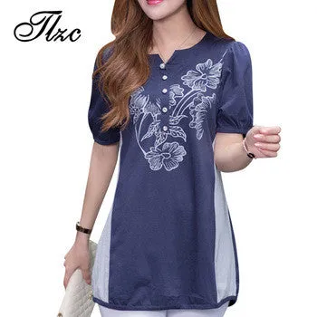 TLZC Vintage 2017 Office Lady Shirts Flower Pattern Fashion Women Blouse Size S-3XL Turn Down Collar Sweet Lady White Shirts