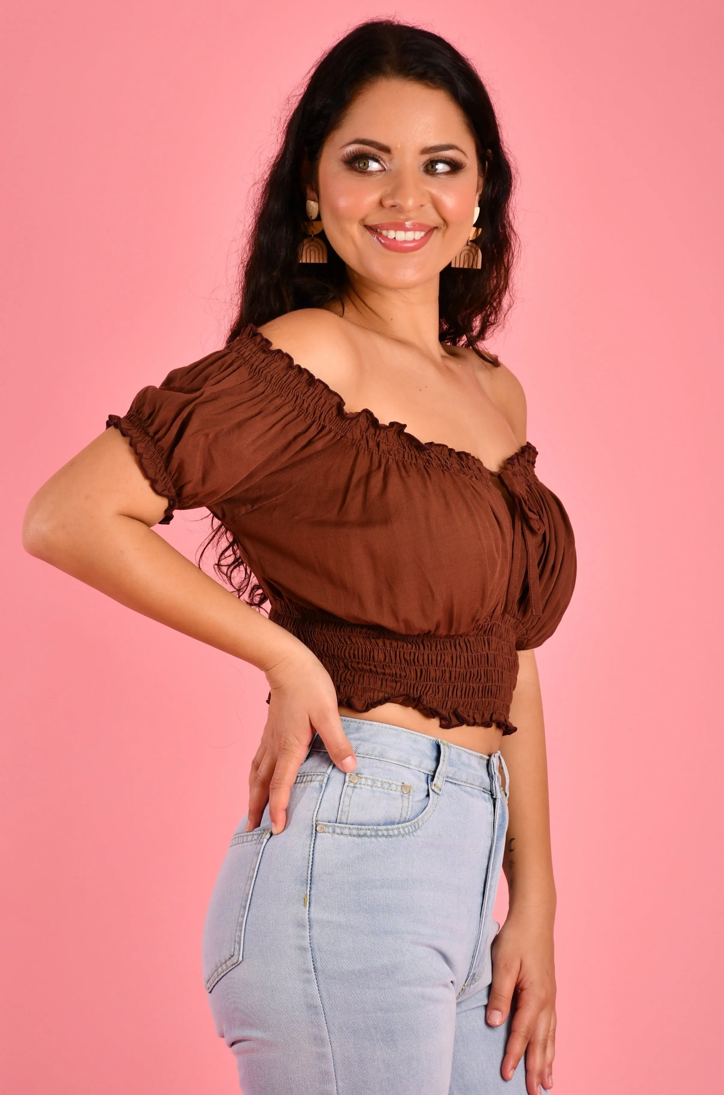 VGLT106 - PEASANT TOP - CHOCOLATE