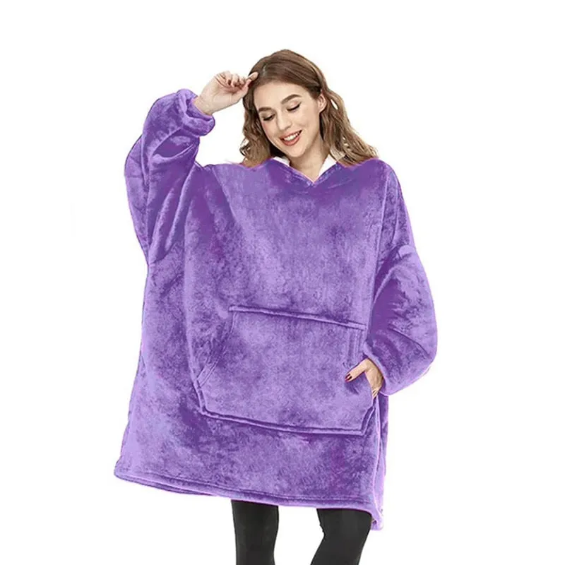 Women's Pajamas Warm Flannel Hoodie Thick TV Blanket Robe Sleepwear Oversize Casual Homewear Nightwear Femme for Winter
