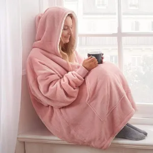 Women's Pajamas Warm Flannel Hoodie Thick TV Blanket Robe Sleepwear Oversize Casual Homewear Nightwear Femme for Winter