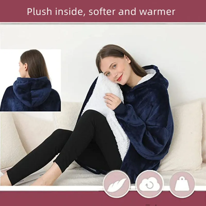 Women's Pajamas Warm Flannel Hoodie Thick TV Blanket Robe Sleepwear Oversize Casual Homewear Nightwear Femme for Winter